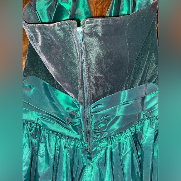 Vintage Alfred Angelo Tuxedo Style Halter Formal Green Velvet & Taffeta Long - Picture 8 of 11